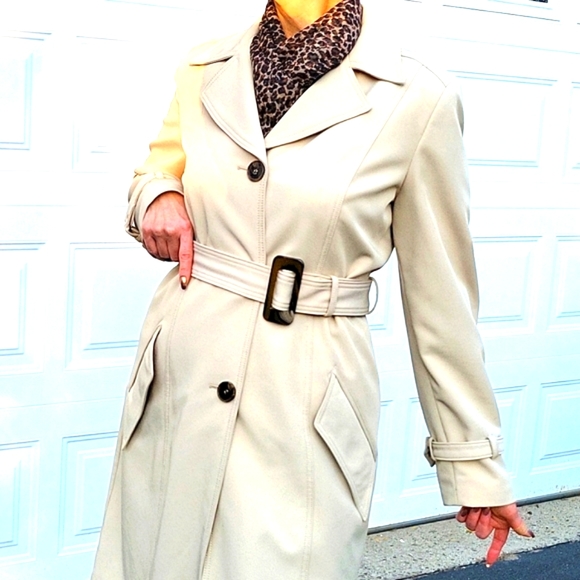 Jones New York TrenchCoat, Cream/Beige, Belted, Pockets, 10/12 - Picture 6 of 17